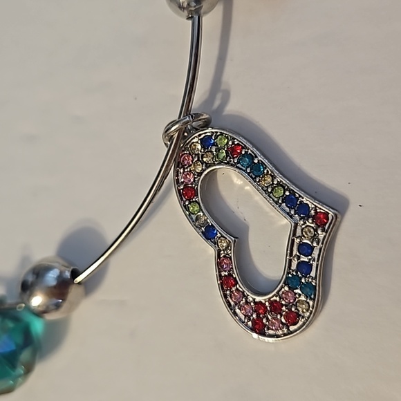 2 Silvertone Crystal, Rhinestone & Acrylic Slide 2 1/2" Slide Bracelets - Picture 3 of 4